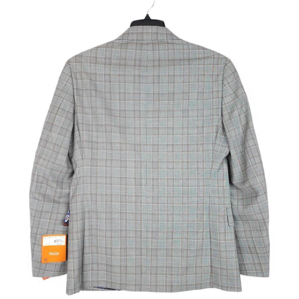 Tallia Mens Slim Fit Suit Jacket Blazer 38R Cream Brown Plaid Stretch Wool NWT - Picture 3 of 5